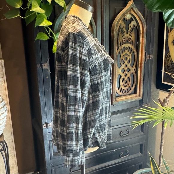 Madewell Terrence lace up pop over plaid flannel wool blend top - Picture 6 of 14